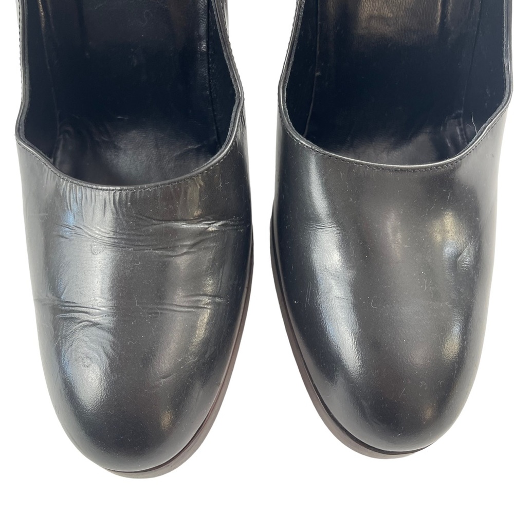 Gucci Black Leather Round-Toe Block Heel Pumps - Picture 8 of 13